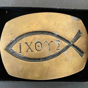 Vintage Solid Brass IXOYE Belt Buckle Ichthys